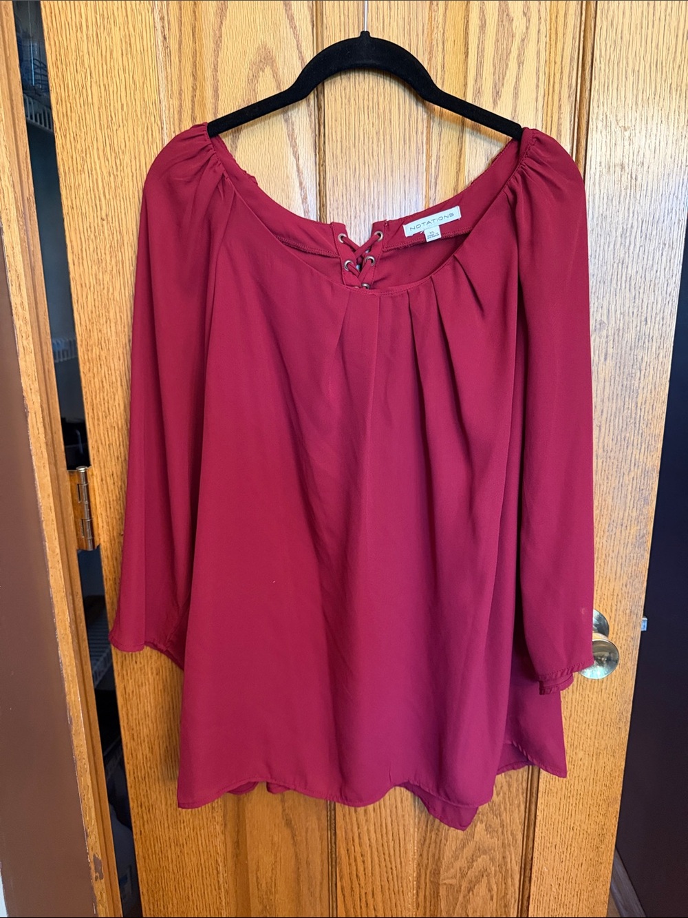 Notations XL Burgundy Lace-Up Back Peasant Blouse